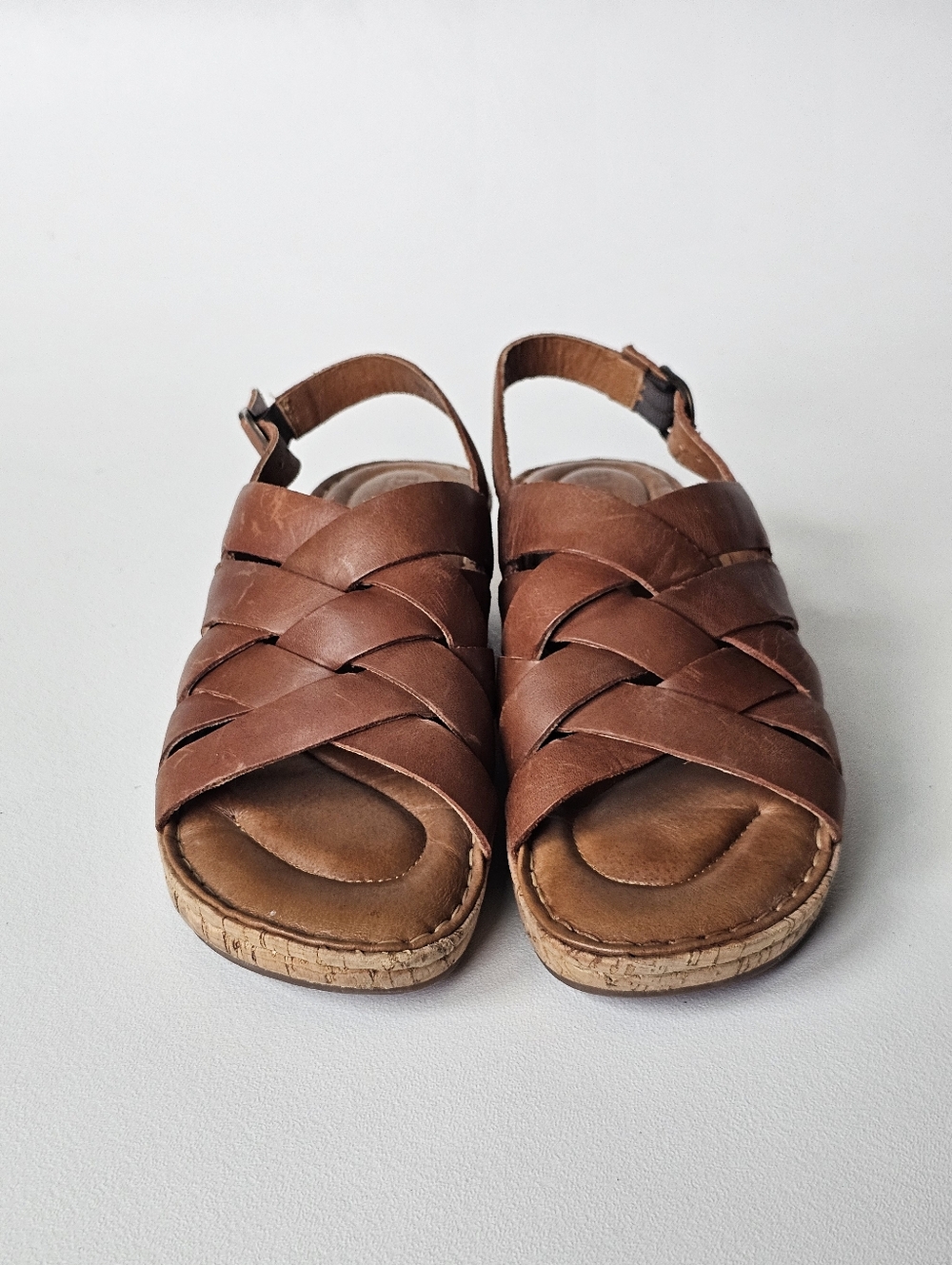 Born Leather Wedge Sandals Brown Strappy Slingback Comfort 10M - Picture 4 of 10